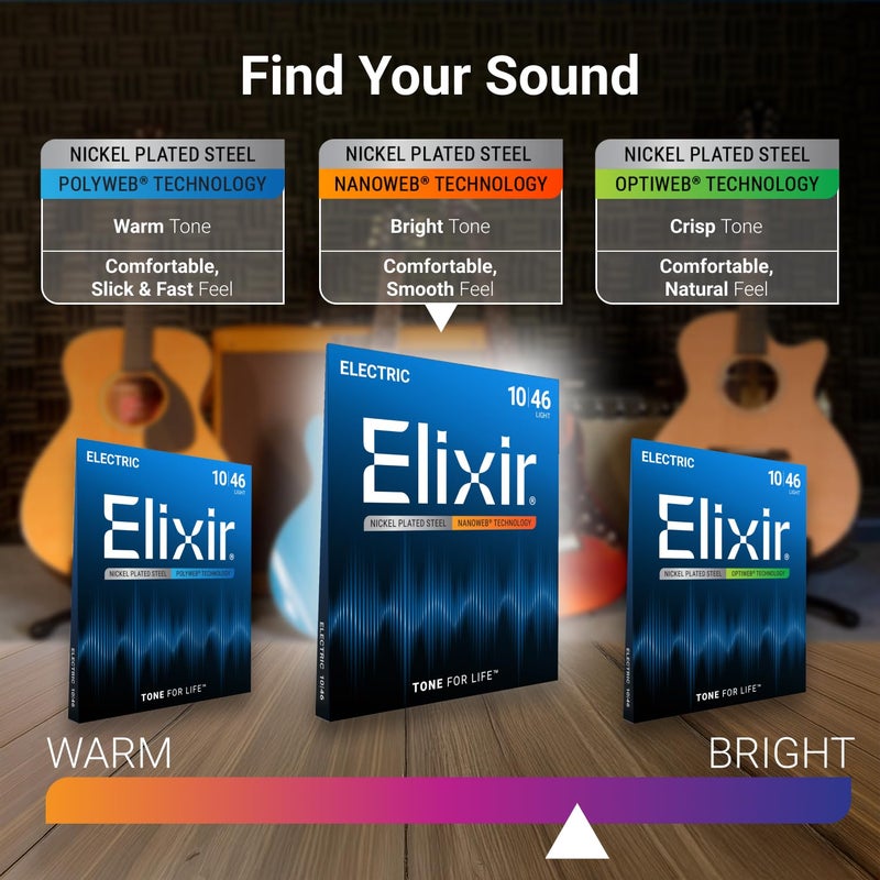 ELIXIR أوتار إليكسير، أوتار جيتار كهربائي، فولاذ مطلي بالنيكل مع تقنية NANOWEB، أطول مدة لسطوع الصوت مع شعور مريح، 7 أوتار خفيفة/ثقيلة 10-59 - Image 3